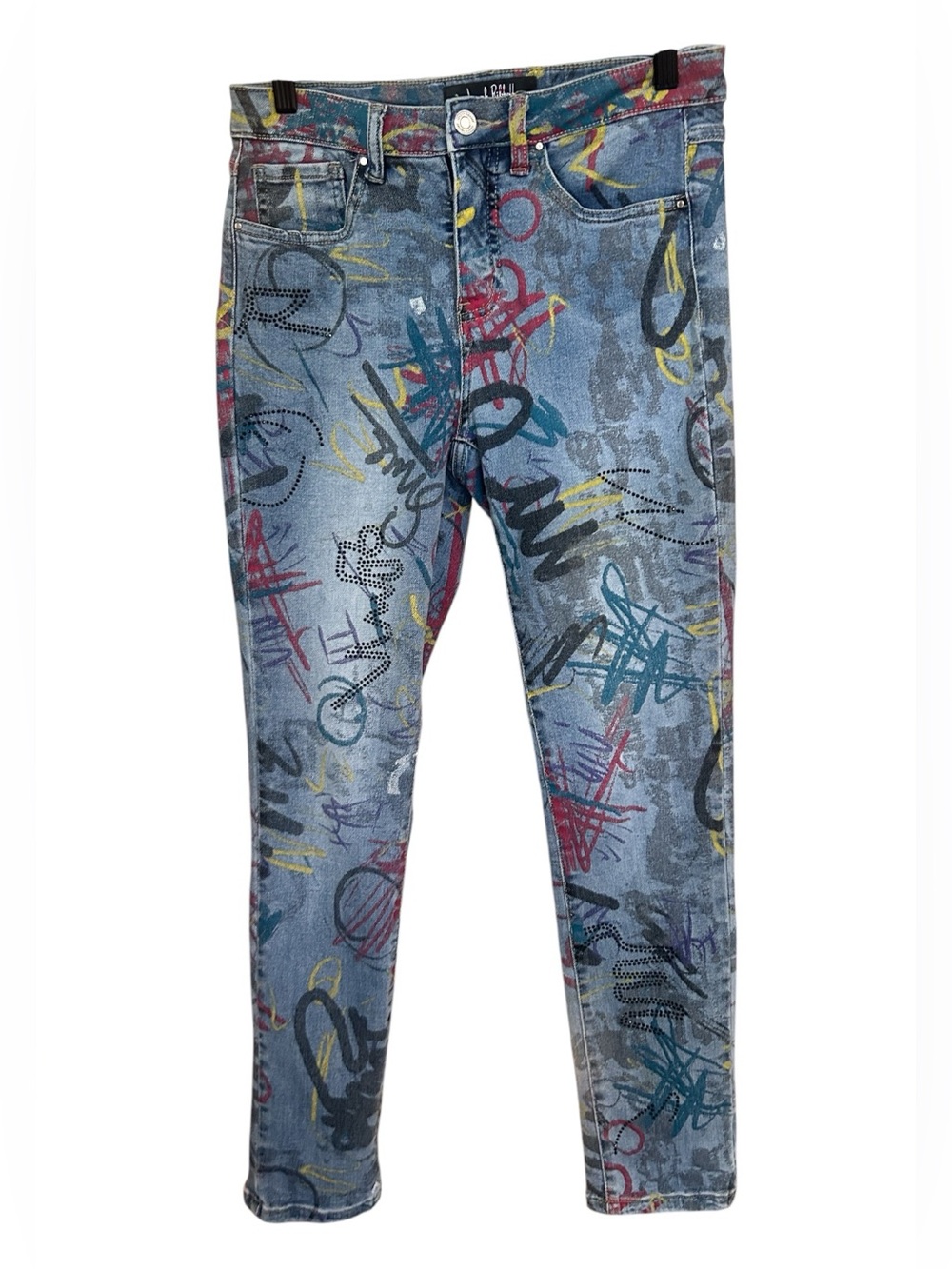 Joseph Ribkoff Graffiti Rhinestone Slim Leg Jeans Size 6